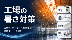 工場の暑さ対策としてスポットクーラー・遮熱塗装・遮熱シートを比較するイメージ
